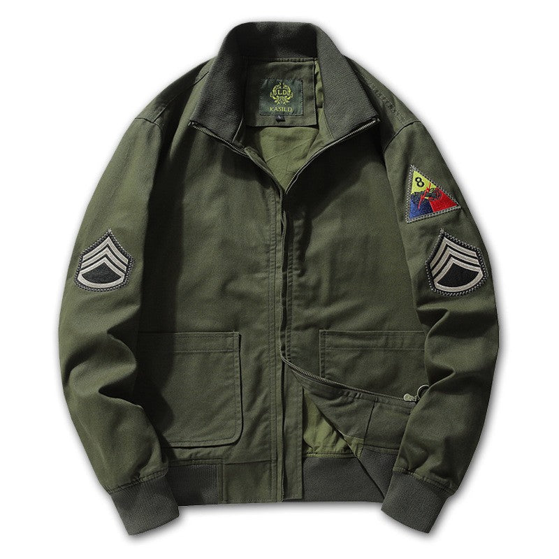 Giacca bomber da uomo in stile militare con patch e cerniera nascosta