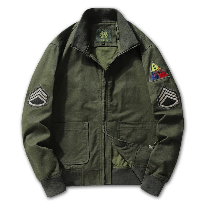 Giacca bomber da uomo in stile militare con patch e cerniera nascosta