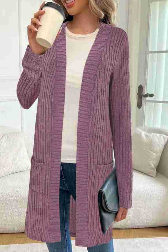 Cardigan lungo da donna a maniche lunghe con tasche