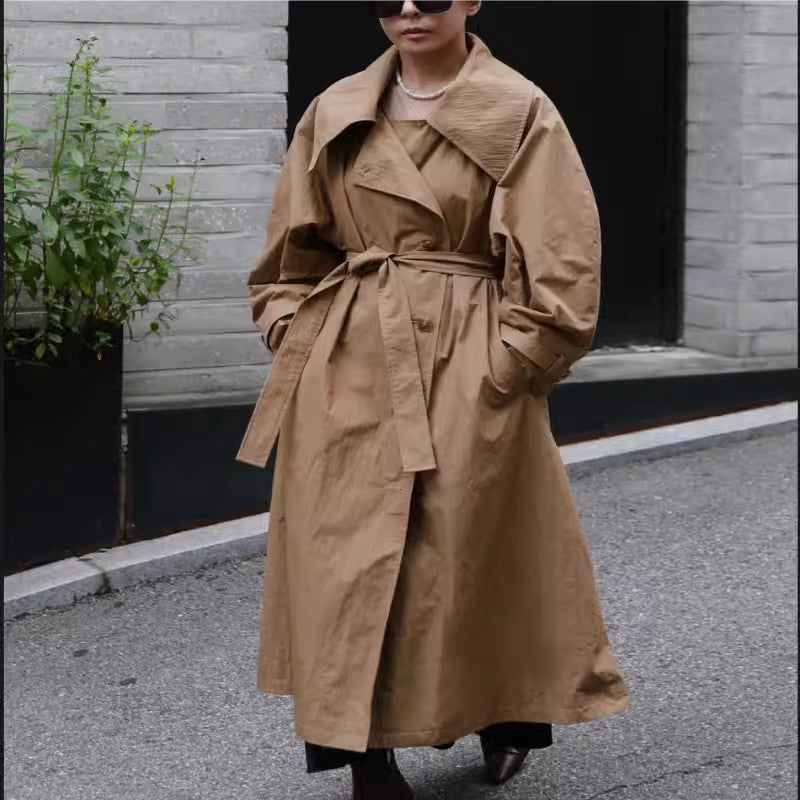 Damen Oversize-Trenchcoat mit Wasserfallkragen und Bindegürtel