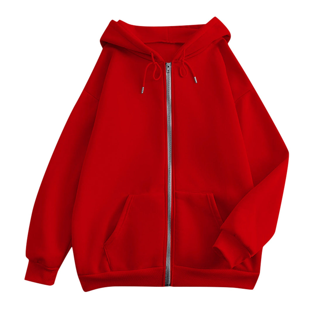 Damen weite Kapuzenjacke mit Reißverschluss, Kängurutaschen und Rippbündchen