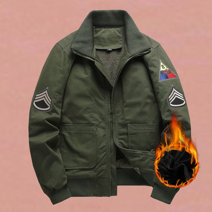 Giacca bomber da uomo in stile militare con patch e cerniera nascosta
