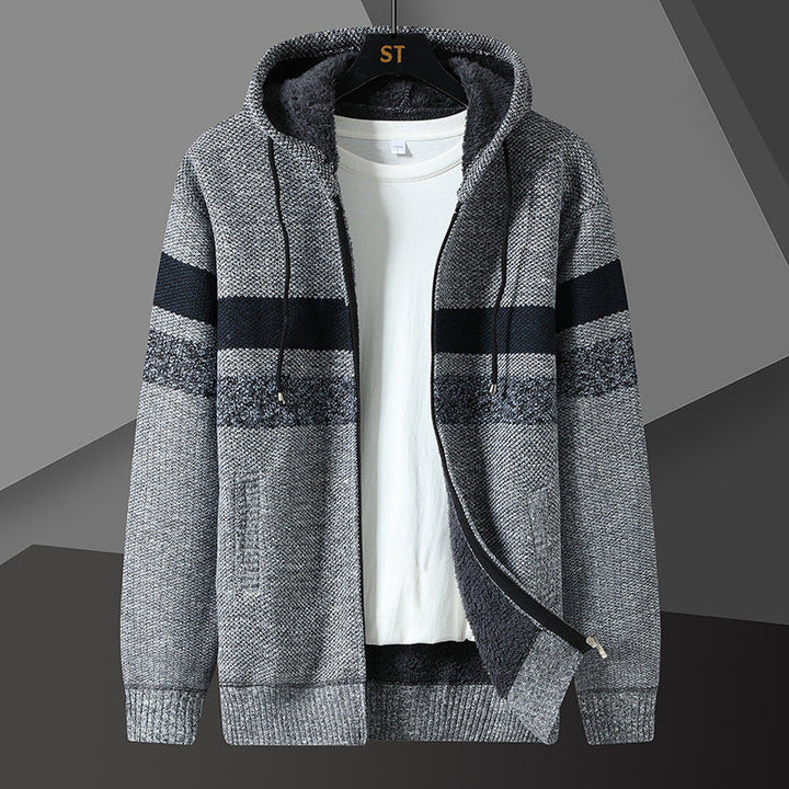 Herren Gestreifte Kapuzenjacke mit Kordelzug und Taschen