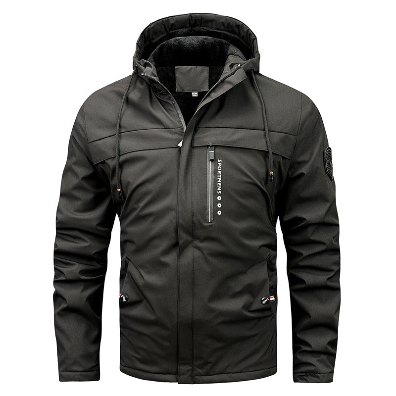 Miesten vuorellinen softshell-takki, jossa on huppu ja rintatasku