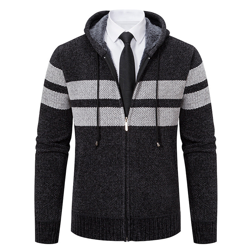 Herren gestreifte Kapuzenjacke mit Kordelzug und Taschen