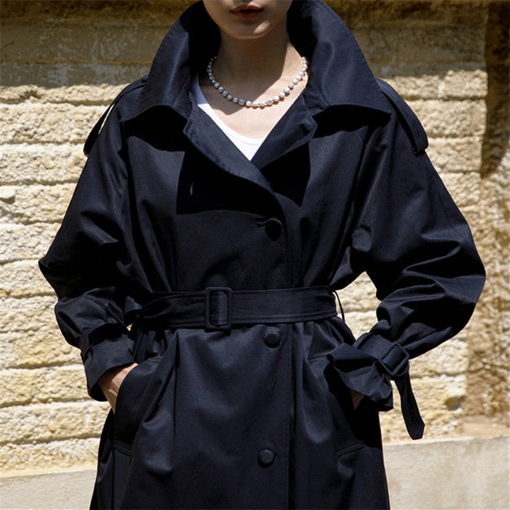 Damen Oversize-Trenchcoat mit Sturmklappe und abnehmbarem Bindegürtel