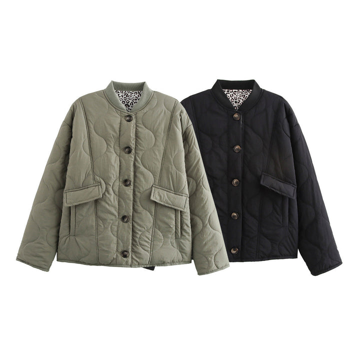 Damen Langarm Rundhalsjacke mit Knöpfen und Taschen
