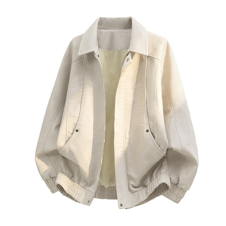 Herren oversized Kunstleder-Fieldjacke mit verdecktem Reißverschluss und Taschen