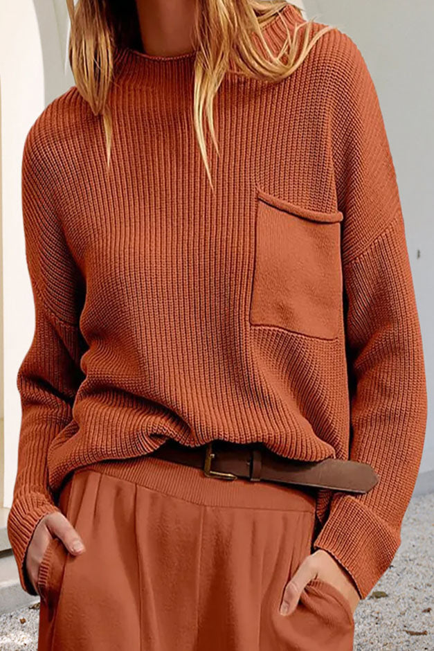 Pullover da donna con tasca, girocollo e maniche lunghe