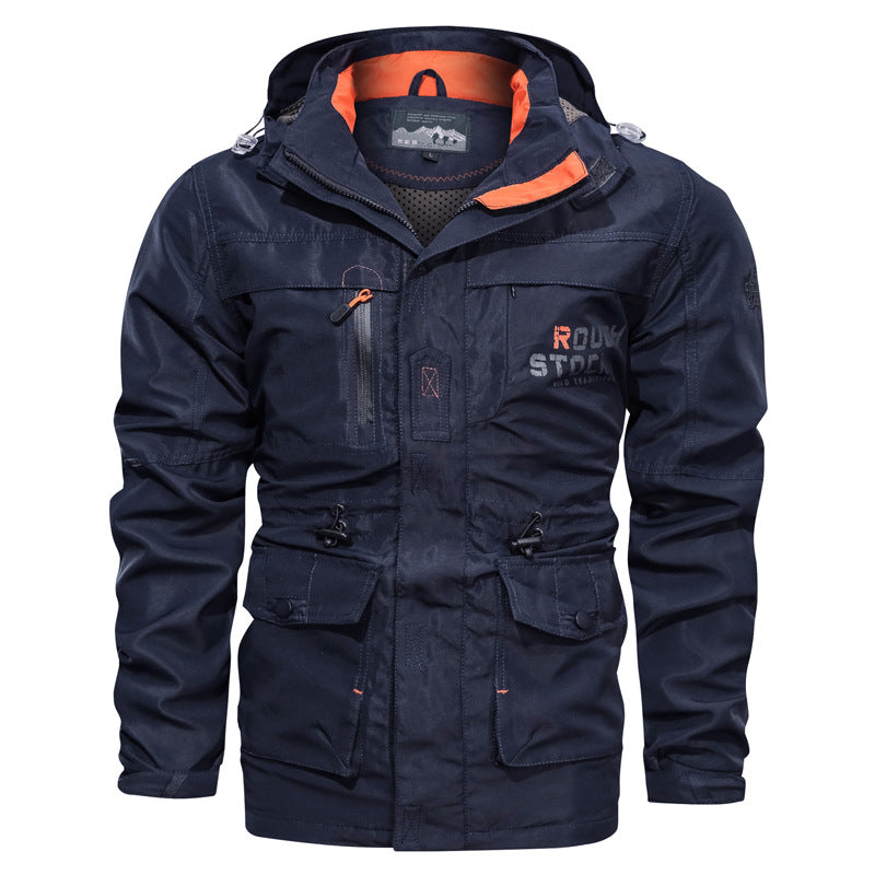 Herren wasserfester und winddichter Outdoorparka mit abnehmbarer Kapuze