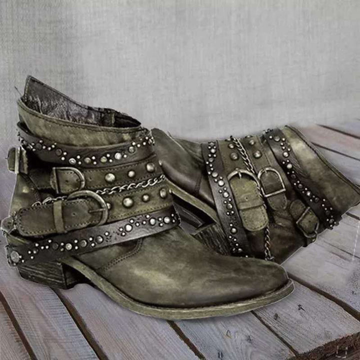 Bottines western pour femmes avec bride à boucle et chaînes