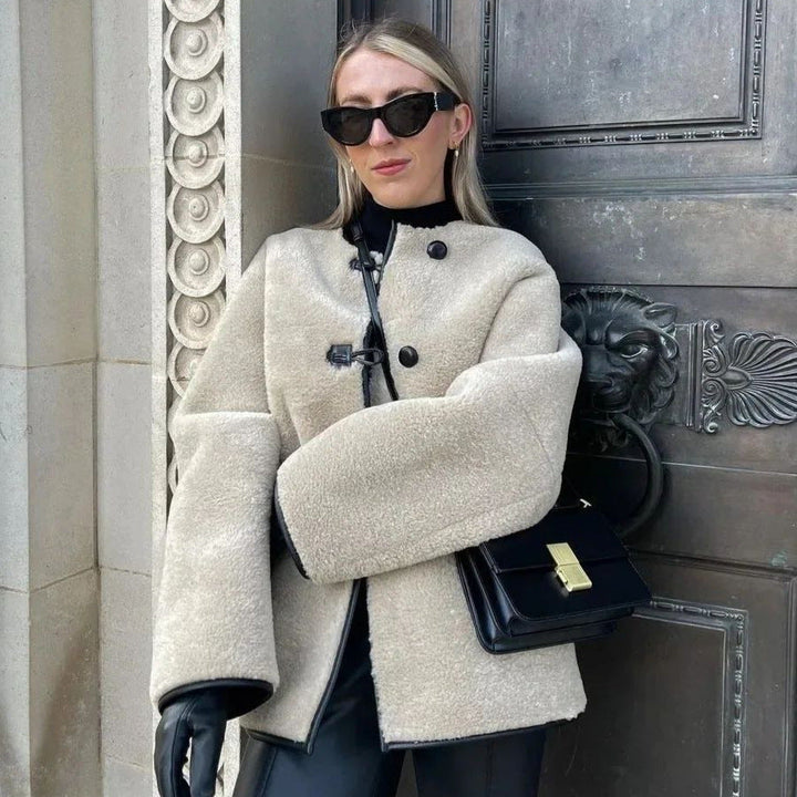 Damen Cropped Rundhalsjacke mit Taschen