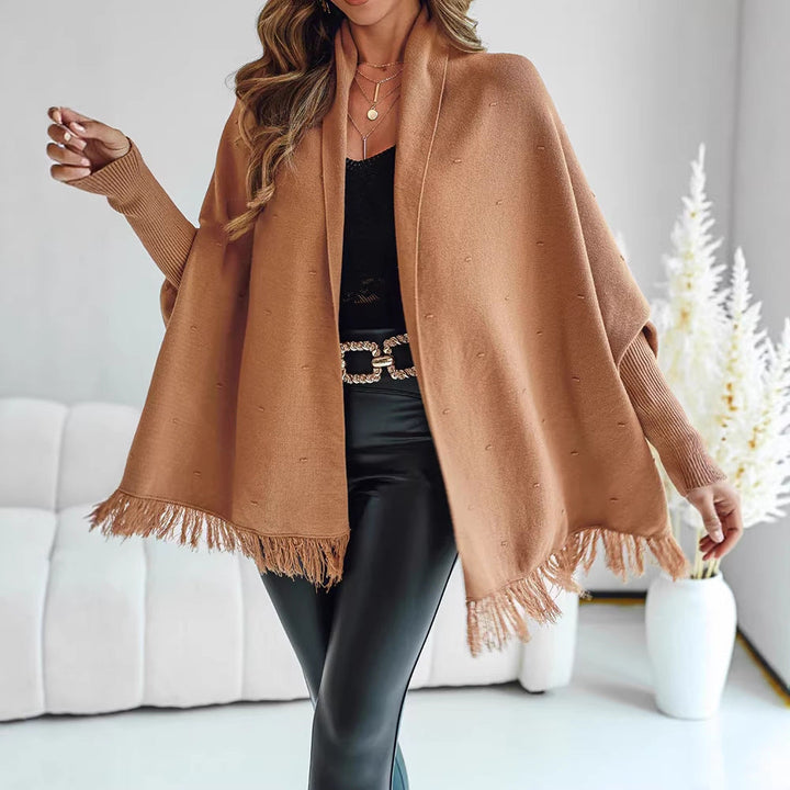 Damen Poncho mit Fransen