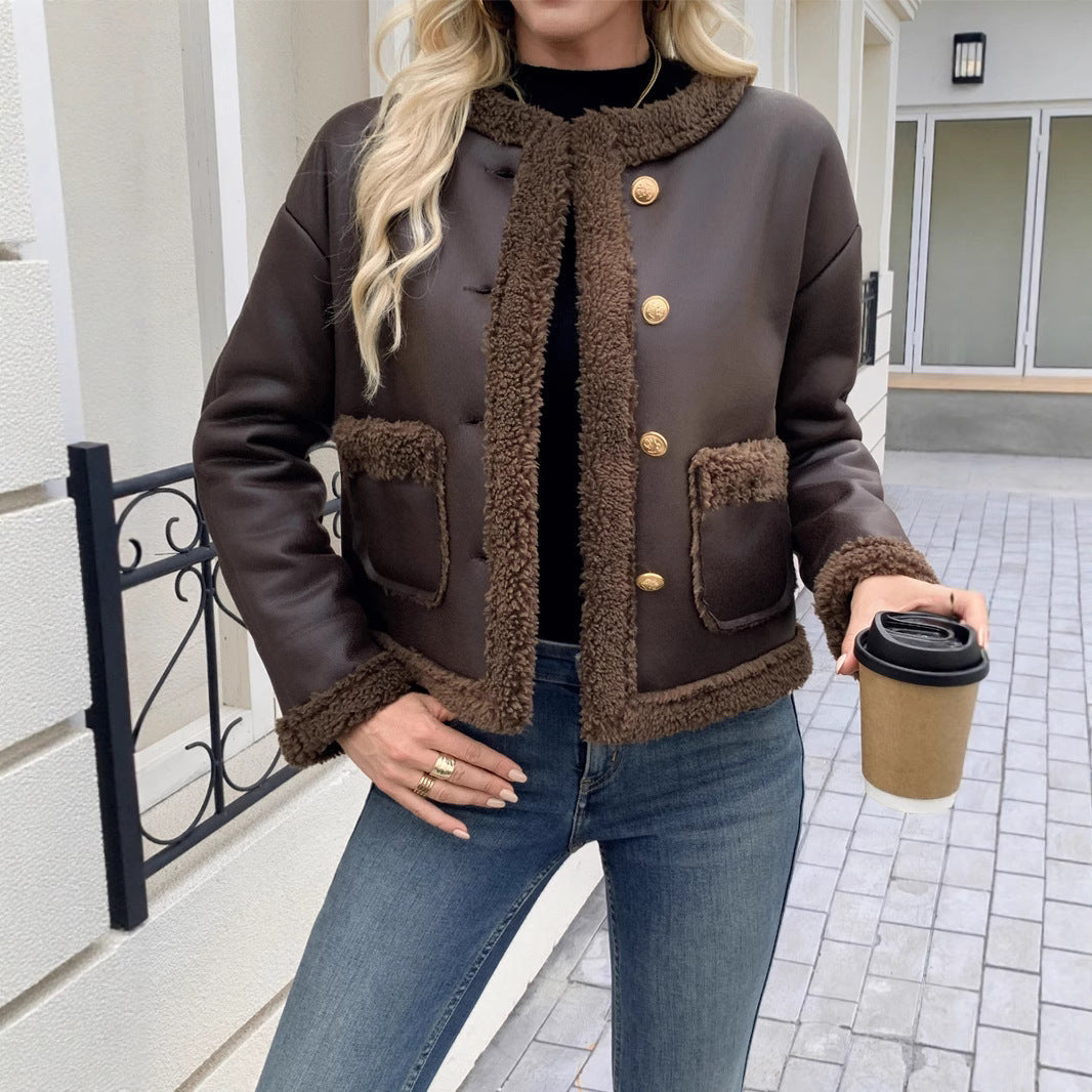 Damen Kurzjacke mit Kragen und aufgesetzten Taschen