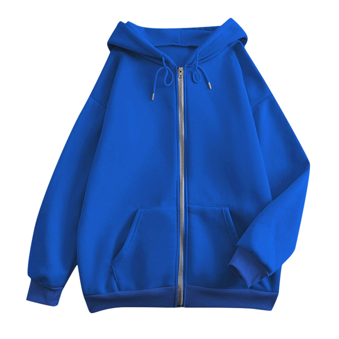 Damen weite Kapuzenjacke mit Reißverschluss, Kängurutaschen und Rippbündchen