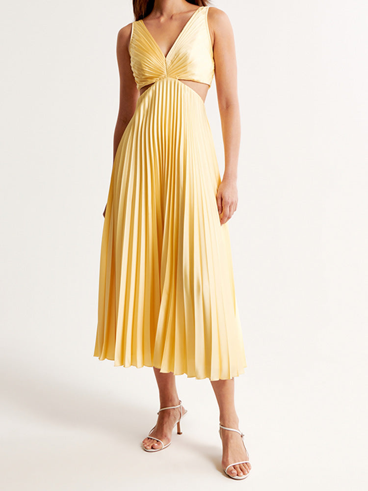 Sarai - Trendy V-Ausschnitt Maxikleid in einfarbiger Ausführung