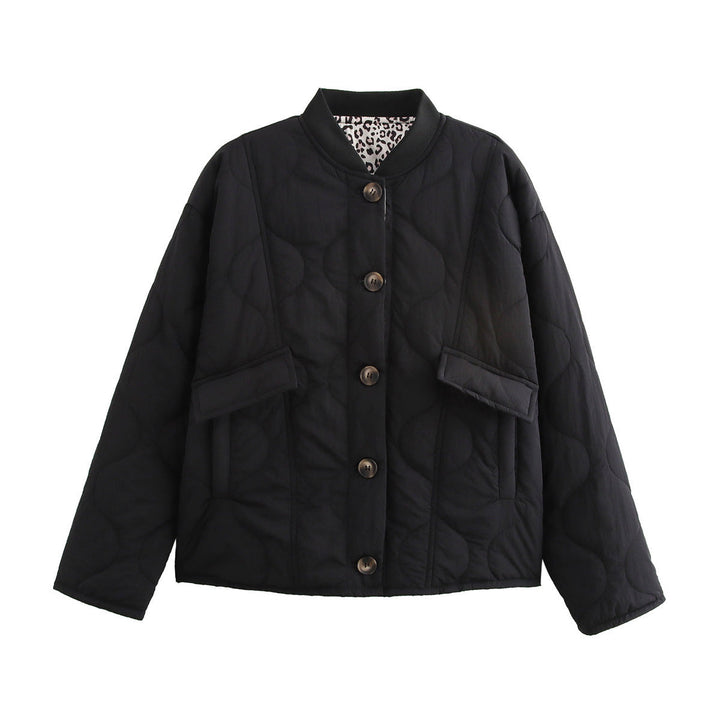 Damen Langarm Rundhalsjacke mit Knöpfen und Taschen