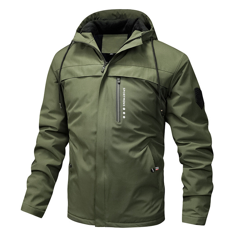 Herren winddichte Softshelljacke mit verstellbarer Kapuze und Fleece-Innenfutter