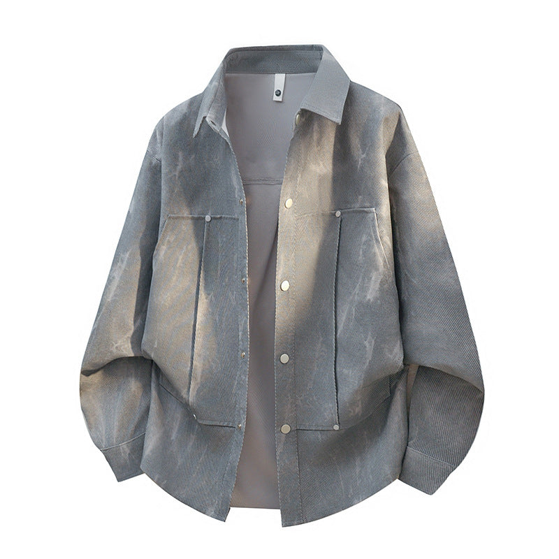 Sobrecamisa oversized de homem com efeito lavado a ácido e fecho de botões de pressão