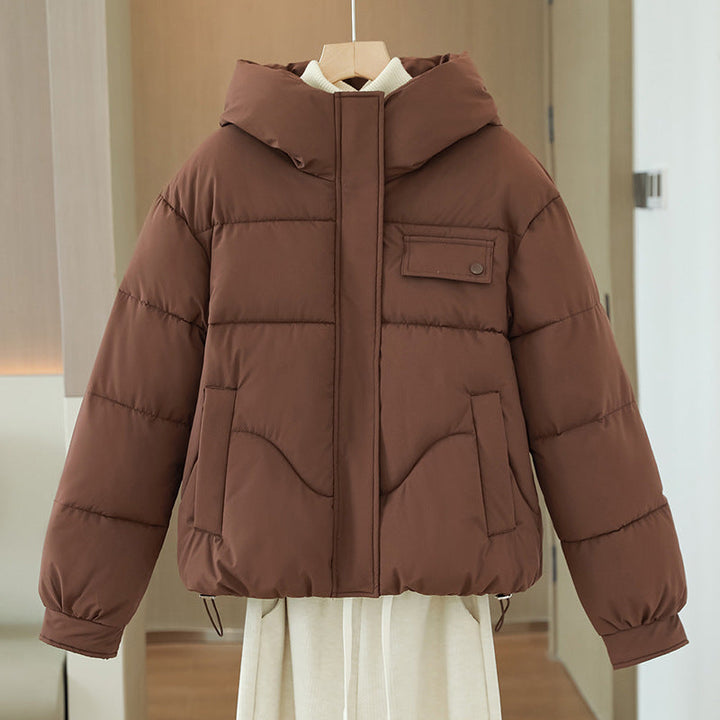 Damen kurzes wattiertes Kapuzenblouson mit verdecktem Reißverschluss