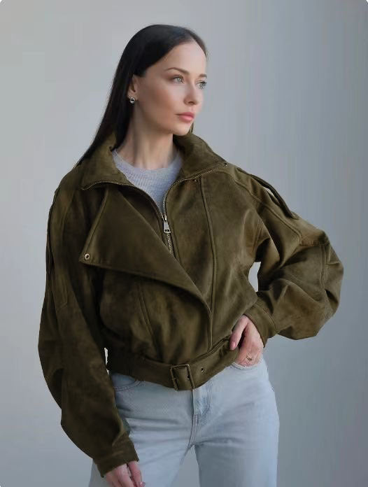 Damen Kurzjacke mit asymmetrischem Reißverschluss und tailliertem Schnitt