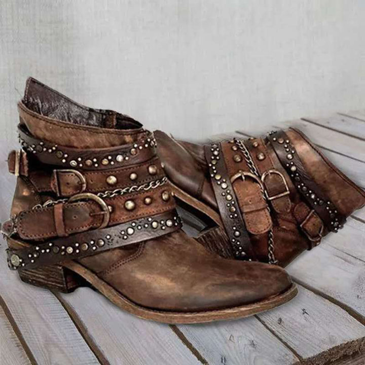 Bottines western pour femmes avec bride à boucle et chaînes