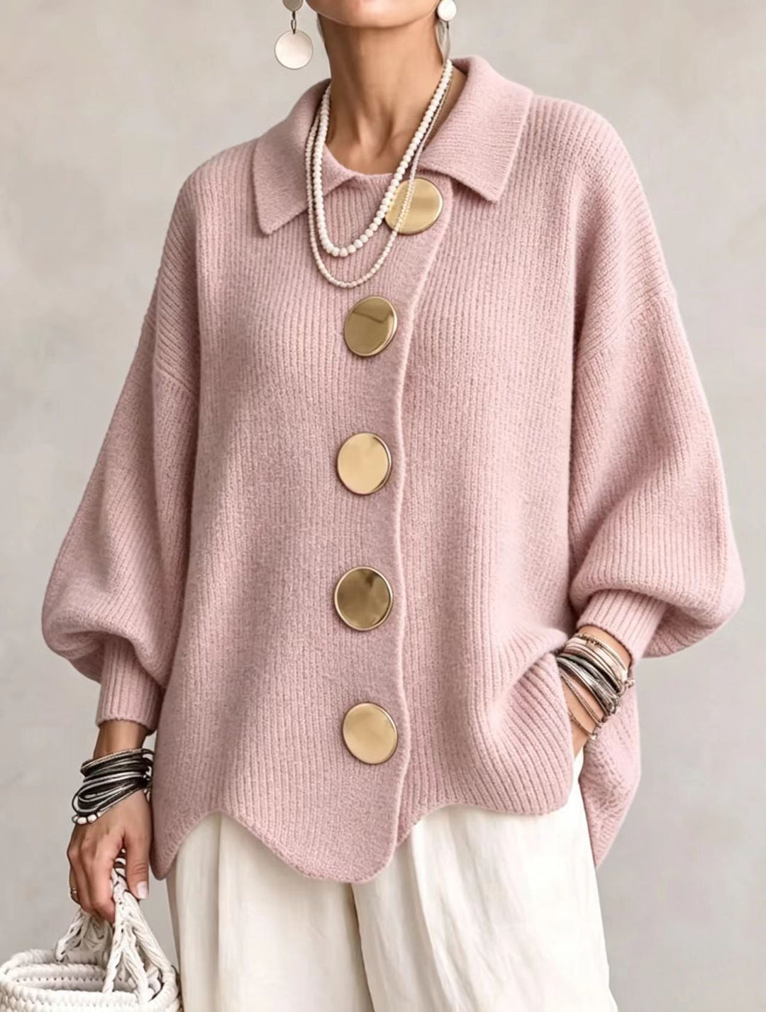 Damen Langarm-Strickjacke mit Knöpfen
