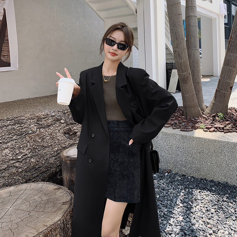 Damen zweireihiger Oversize-Trenchcoat mit Revers und verlängertem Schnitt