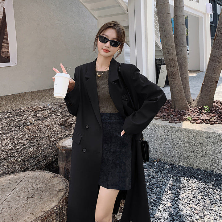 Damen zweireihiger Oversize-Trenchcoat mit Revers und verlängertem Schnitt
