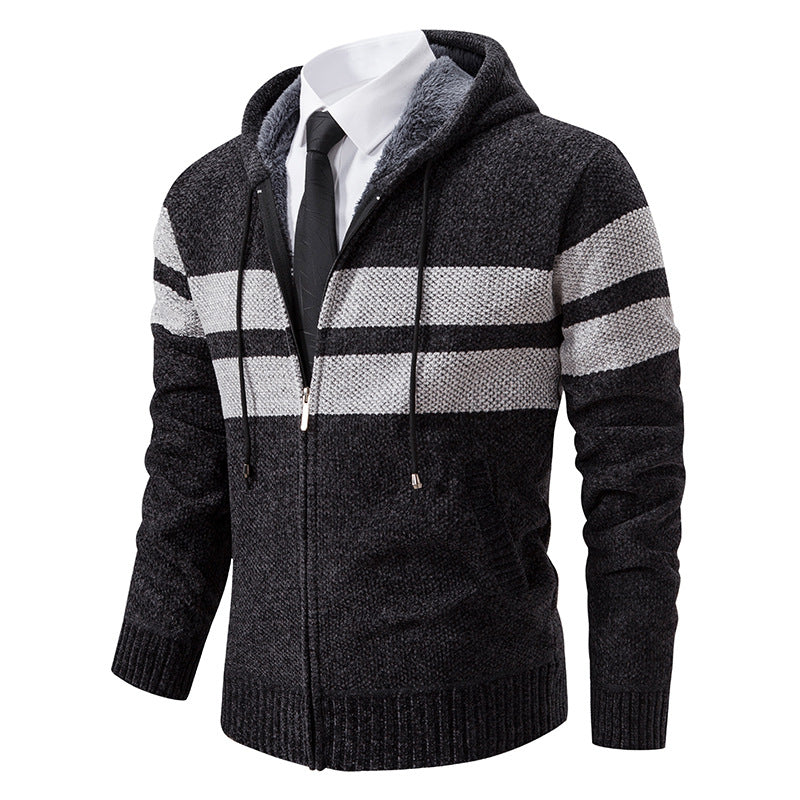 Herren gestreifte Kapuzenjacke mit Kordelzug und Taschen