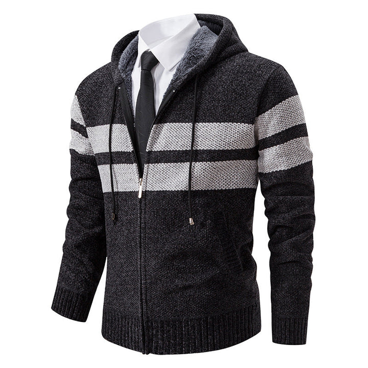 Herren gestreifte Kapuzenjacke mit Kordelzug und Taschen