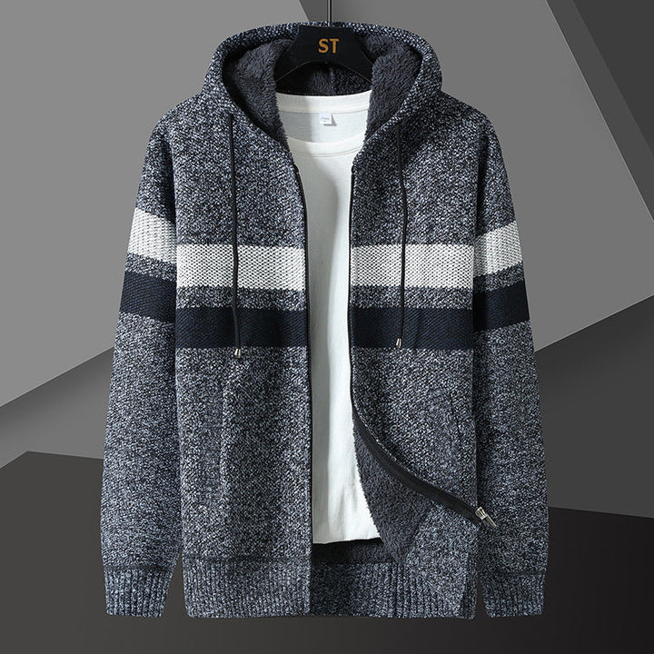 Herren Gestreifte Kapuzenjacke mit Kordelzug und Taschen