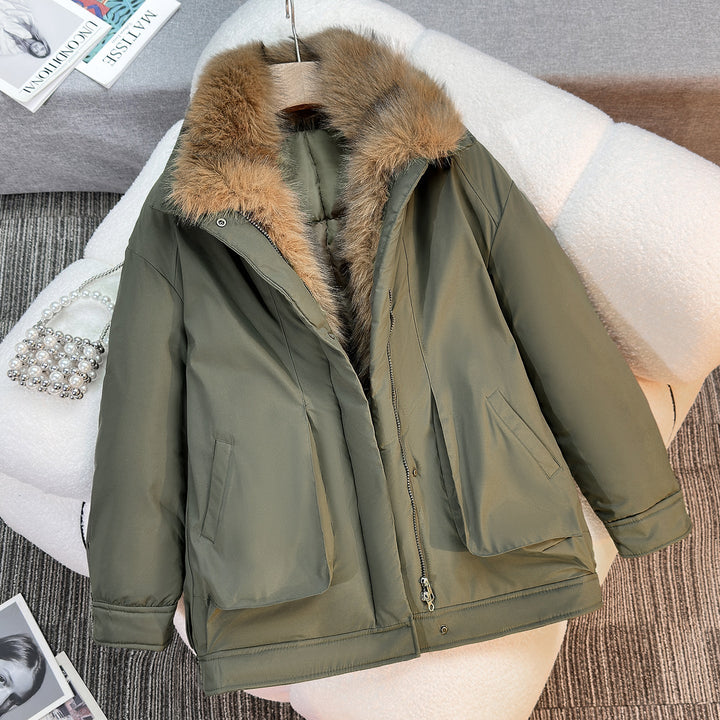 Damen mittellanger Winterparka mit abnehmbarem Kunstfellkragen