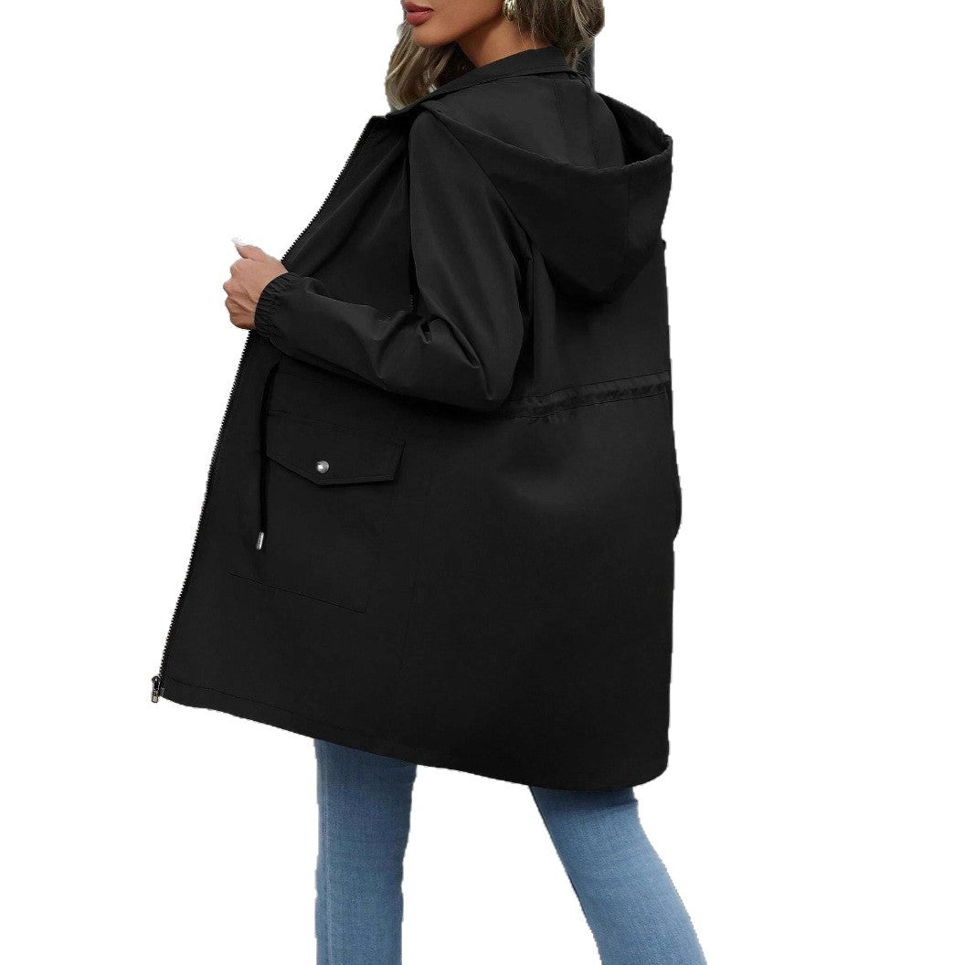 Damen wasserabweisende Übergangsjacke mit Taillenzug und Kapuze