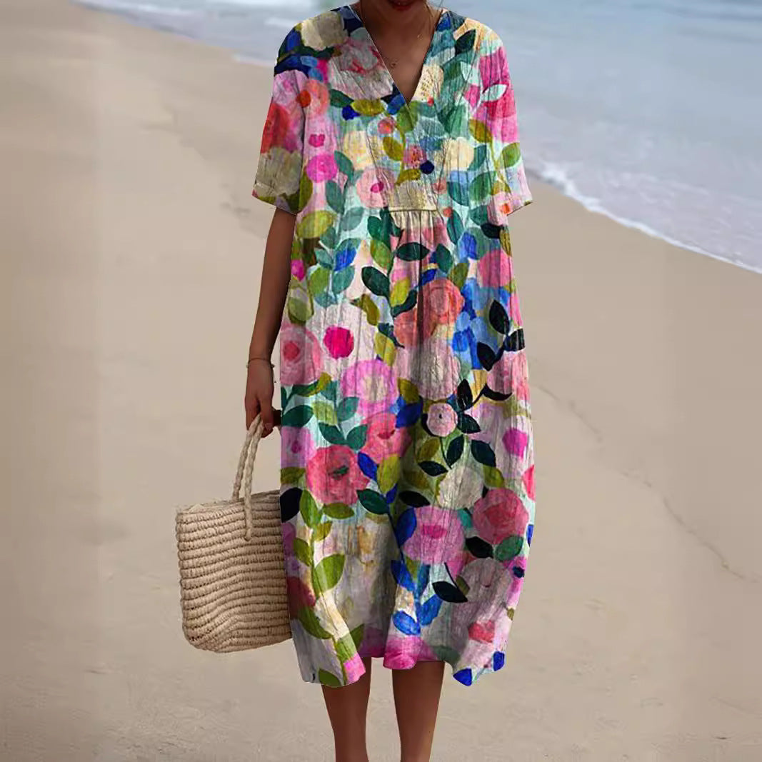 Hannah | Damen Floral Sommerkleid mit V-Ausschnitt