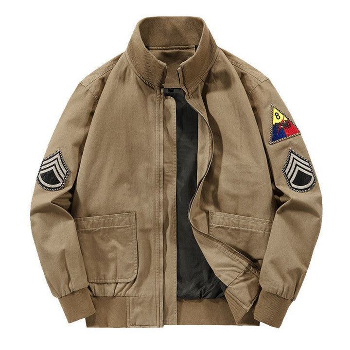 Giacca bomber da uomo in stile militare con patch e cerniera nascosta