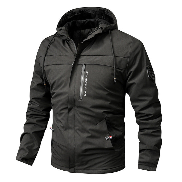 Herren winddichte Softshelljacke mit verstellbarer Kapuze und Fleece-Innenfutter