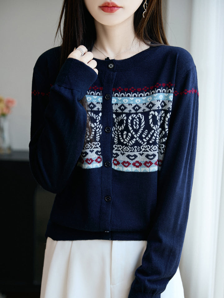 Cardigan da donna con scollo rotondo e maniche lunghe