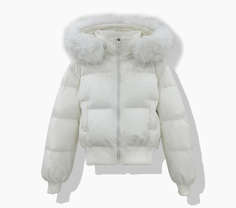 Damen kurzer gesteppter Pufferblouson mit abnehmbarer Kapuze