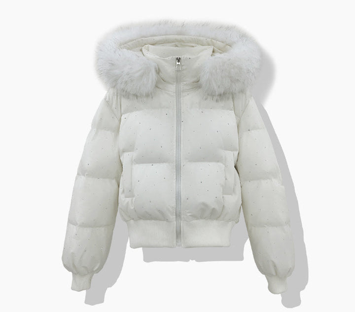 Damen kurzer gesteppter Pufferblouson mit abnehmbarer Kapuze