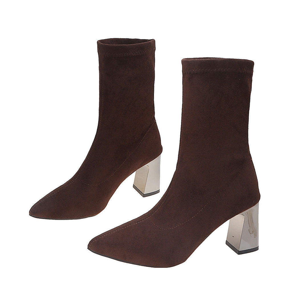 Bottines pour femmes en daim avec talon carré et semelle intérieure rembourrée