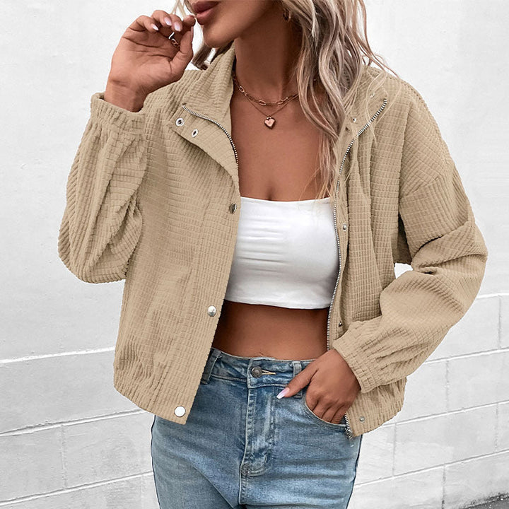 Damen Cropped Langarmjacke mit Taschen