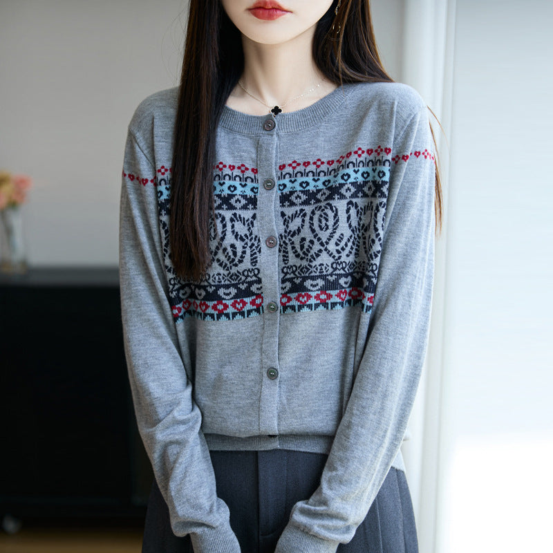 Cardigan da donna con scollo rotondo e maniche lunghe