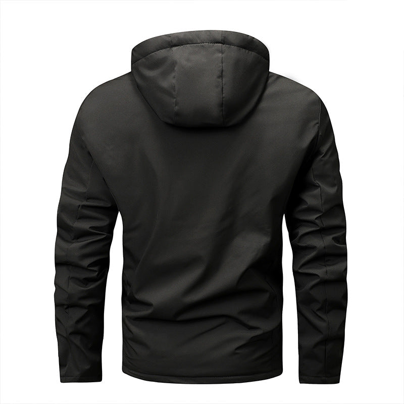 Herren winddichte Softshelljacke mit verstellbarer Kapuze und Fleece-Innenfutter