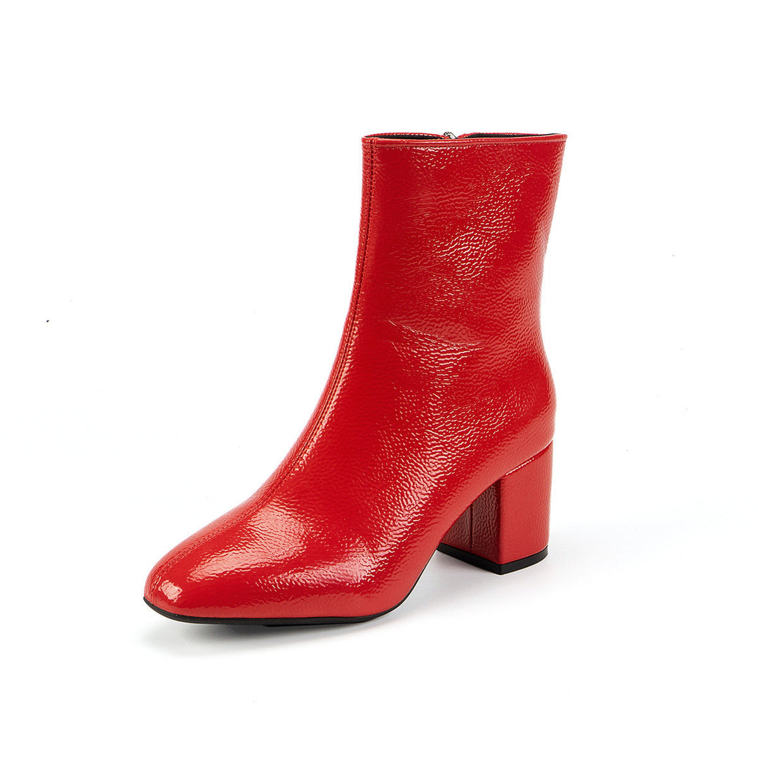 Botins de senhora com salto quadrado e fecho éclair