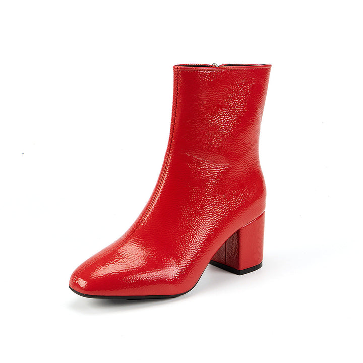 Botins de senhora com salto quadrado e fecho éclair