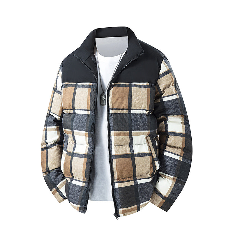 Herren Karierte Kurze Steppjacke mit Taschen