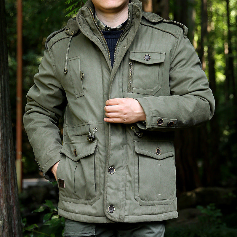 Herren Parka mit Kapuze, Kordelzug, Knöpfen und Taschen