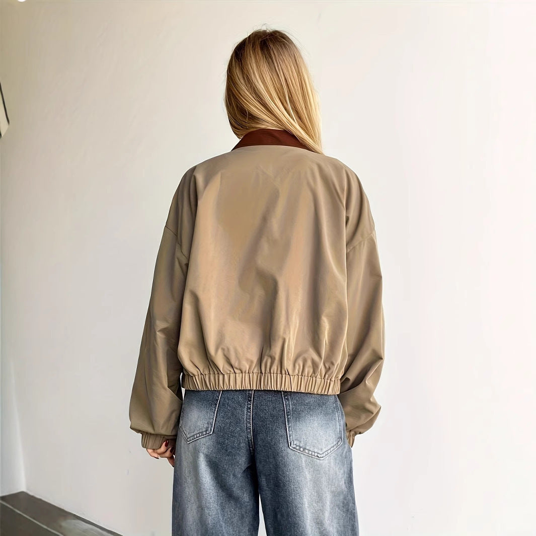 Damen Bomberjacke mit Kragen und geripptem Bündchen
