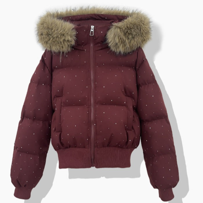 Damen kurzer gesteppter Pufferblouson mit abnehmbarer Kapuze